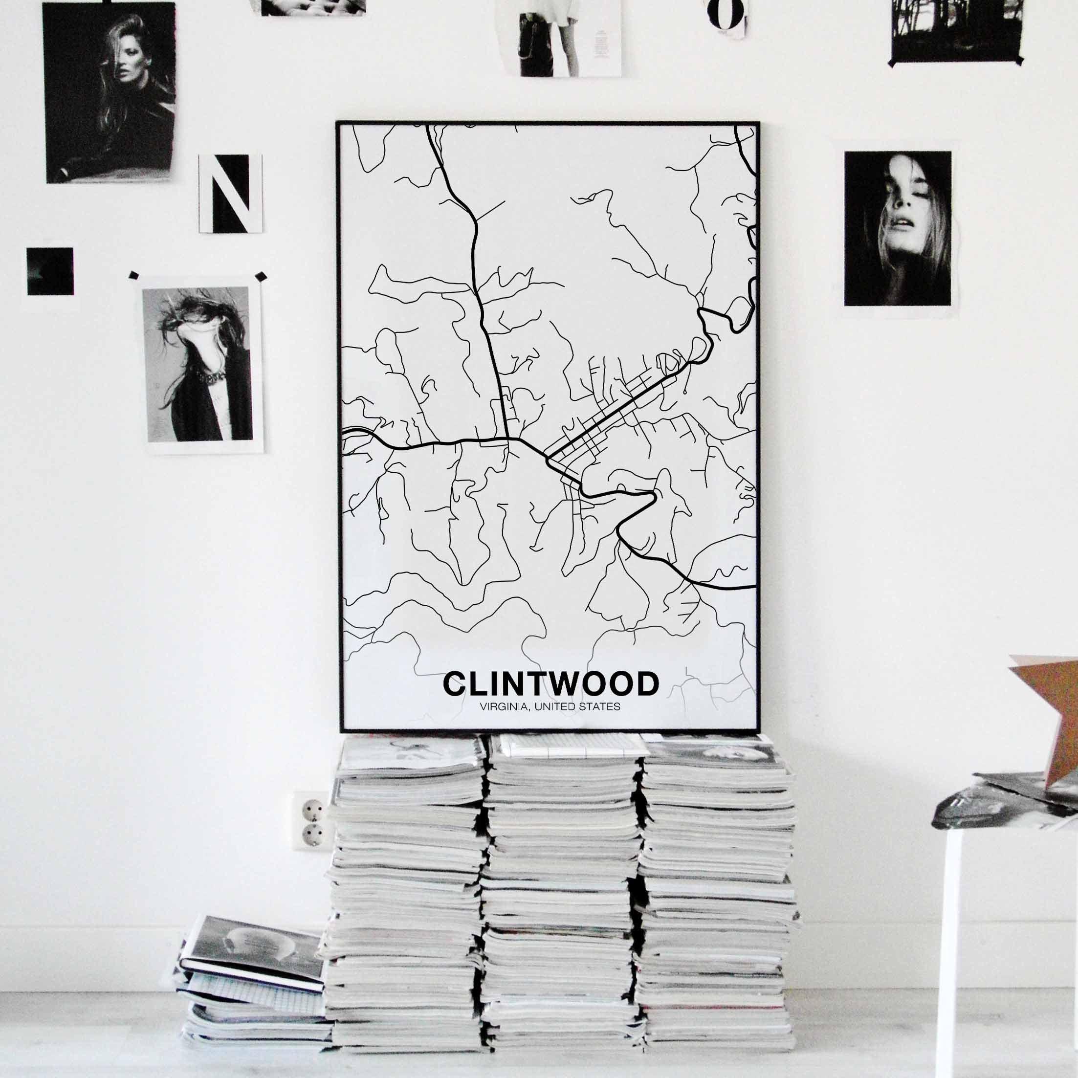CLINTWOOD VA Virginia USA Map Poster Black White Hometown City hq nude photo