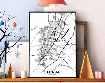 TUNJA Colombia map poster black white Hometown City Print Modern Home Decor Office Decoration Wall Art Dorm Bedroom Gift