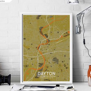 DAYTON Ohio USA map poster black white Hometown City Print Modern Home Decor Office Decoration Wall Art Dorm Bedroom Gift