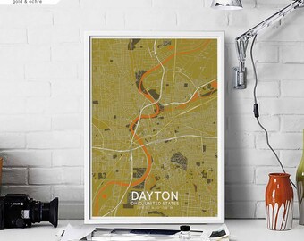 DAYTON Ohio USA map poster black white Hometown City Print Modern Home Decor Office Decoration Wall Art Dorm Bedroom Gift