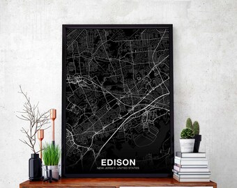 EDISON New Jersey NJ USA map poster black white Hometown City Print Modern Home Decor Office Decoration Wall Art Dorm Bedroom Gift
