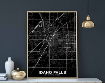 IDAHO FALLS Idaho ID usa map poster black white Hometown City Print Modern Home Decor Office Decoration Wall Art Dorm Bedroom Gift