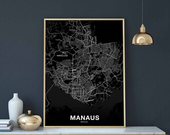 MANAUS Brazil map poster black white Hometown City Print Modern Home Decor Office Decoration Wall Art Dorm Bedroom Gift