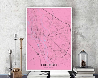 OXFORD Great Britain UK map poster color Hometown City Print Modern Home Decor Office Decoration Wall Art Dorm Bedroom Gift