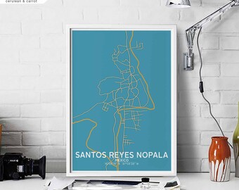 SANTOS REYES NOPALA Mexico map poster black white Hometown City Print Modern Home Decor Office Decoration Wall Art Dorm Bedroom Gift