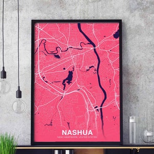 NASHUA New Hampshire NH US Map Poster Color Hometown City Print Modern Home Decor Office ...
