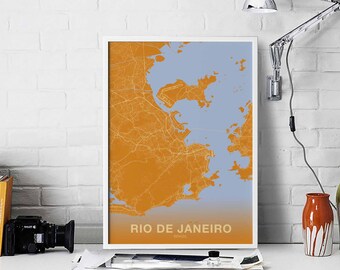 RIO DE JANEIRO Brazil map poster color Hometown City Print Modern Home Decor Office Decoration Wall Art Dorm Bedroom Gift