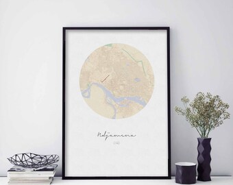 NDJAMENA Chad map poster wall decor design modern minimal nordic travel bedroom home art vintage retro dorm nursery housewarming