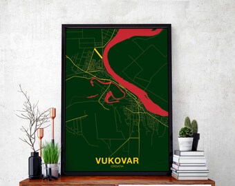 VUKOVAR Croatia map poster color Hometown City Print Modern Home Decor Office Decoration Wall Art Dorm Bedroom Gift
