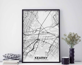 KEARNY New Jersey NJ USA map poster black white Hometown City Print Modern Home Decor Office Decoration Wall Art Dorm Bedroom Gift