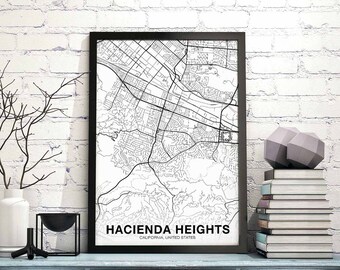 HACIENDA HEIGHTS California CA usa map poster black white Hometown City Print Modern Home Decor Office Decoration Wall Art Dorm Bedroom Gift