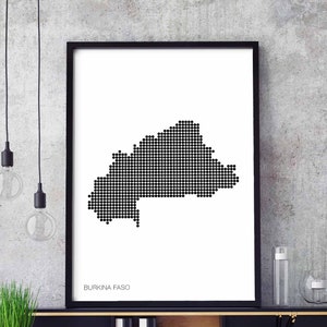 BURKINA FASO minimal dots retro Karte schwarz weiß Wand Dekor Design modern schweizerisch skandinavisch Einweihungsparty