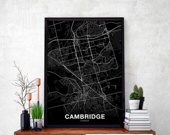 CAMBRIDGE Canada map poster black white Hometown City Print Modern Home Decor Office Decoration Wall Art Dorm Bedroom Gift