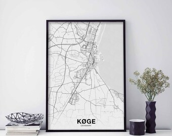 KOGE Denmark map poster black white Hometown City Print Modern Home Decor Office Decoration Wall Art Dorm Bedroom Gift