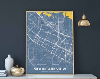 MOUNTAIN VIEW California CA usa poster color Hometown City Print Modern Home Decor Office Decoration Wall Art Dorm Bedroom Gift