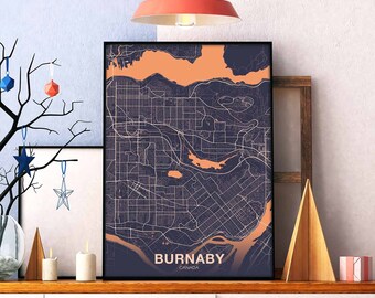 BURNABY Canada map poster color Hometown City Print Modern Home Decor Office Decoration Wall Art Dorm Bedroom Gift