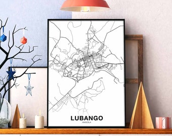 LUBANGO Angola map poster black white Hometown City Print Modern Home Decor Office Decoration Wall Art Dorm Bedroom Gift