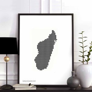 MADAGASCAR, affiche de carte rétro à pois, noir et blanc, décoration murale moderne, scandinave, scandinave, voyage de pendaison de crémaillère