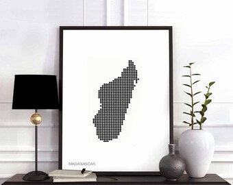 MADAGASCAR minimal dots retro map poster black white wall decor design modern swiss scandinavian nordic housewarming travel