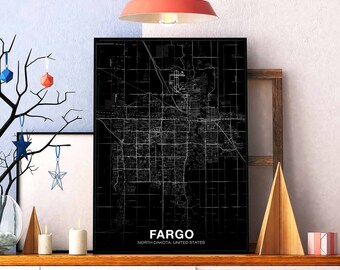 FARGO North Dakota ND usa map poster black white Hometown City Print Modern Home Decor Office Decoration Wall Art Dorm Bedroom Gift
