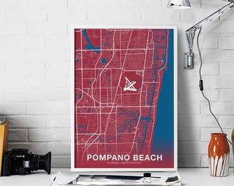 POMPANO BEACH Florida FL usa poster color Hometown City Print Modern Home Decor Office Decoration Wall Art Dorm Bedroom Gift