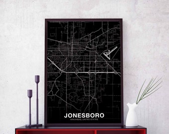 JONESBORO Arkansas AR USA map poster black white Hometown City Print Modern Home Decor Office Decoration Wall Art Dorm Bedroom Gift
