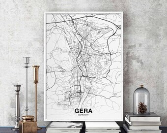 GERA Germany map poster black white Hometown City Print Modern Home Decor Office Decoration Wall Art Dorm Bedroom Gift