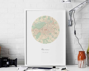 BERN Switzerland map poster wall decor design modern minimal nordic travel bedroom home art vintage retro dorm nursery housewarming