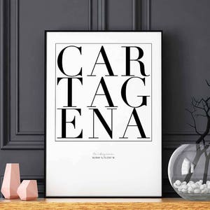 Cartagena minimal typography art print poster black white wall decor design modern swiss scandinavian nordic inspiration city