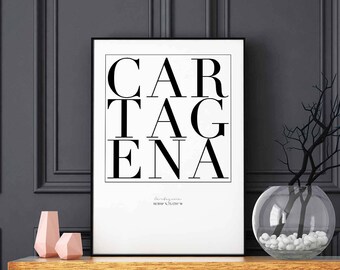 Cartagena minimal typography art print poster black white wall decor design modern swiss scandinavian nordic inspiration city