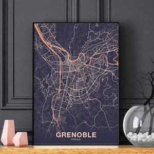 GRENOBLE France carte affiche couleurs ville natale ville impression moderne décor à la maison bureau décoration mur art dortoir chambre cadeau