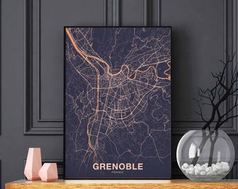 GRENOBLE France map poster colors Hometown City Print Modern Home Decor Office Decoration Wall Art Dorm Bedroom Gift
