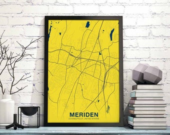 MERIDEN Connecticut CT USA map poster color Hometown City Print Modern Home Decor Office Decoration Wall Art Dorm Bedroom Gift
