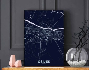 OSIJEK Croatia map poster color Hometown City Print Modern Home Decor Office Decoration Wall Art Dorm Bedroom Gift