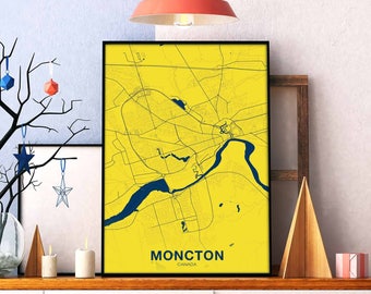 MONCTON Canada map poster color Hometown City Print Modern Home Decor Office Decoration Wall Art Dorm Bedroom Gift