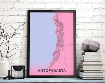ANTOFAGASTA Chile map poster color Hometown City Print Modern Home Decor Office Decoration Wall Art Dorm Bedroom Gift