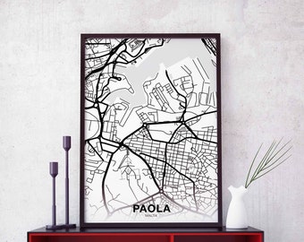 PAOLA Malta map poster black white Hometown City Print Modern Home Decor Office Decoration Wall Art Dorm Bedroom Gift
