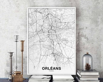 ORLEANS France map poster black white Hometown City Print Modern Home Decor Office Decoration Wall Art Dorm Bedroom Gift