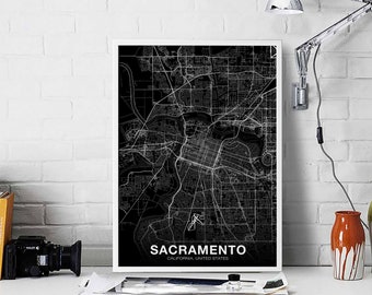 SACRAMENTO California CA USA map poster black white Hometown City Print Modern Home Decor Office Decoration Wall Art Dorm Bedroom Gift