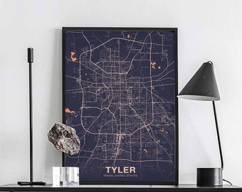 TYLER Texas TX US map poster color Hometown City Print Modern Home Decor Office Decoration Wall Art Dorm Bedroom Gift