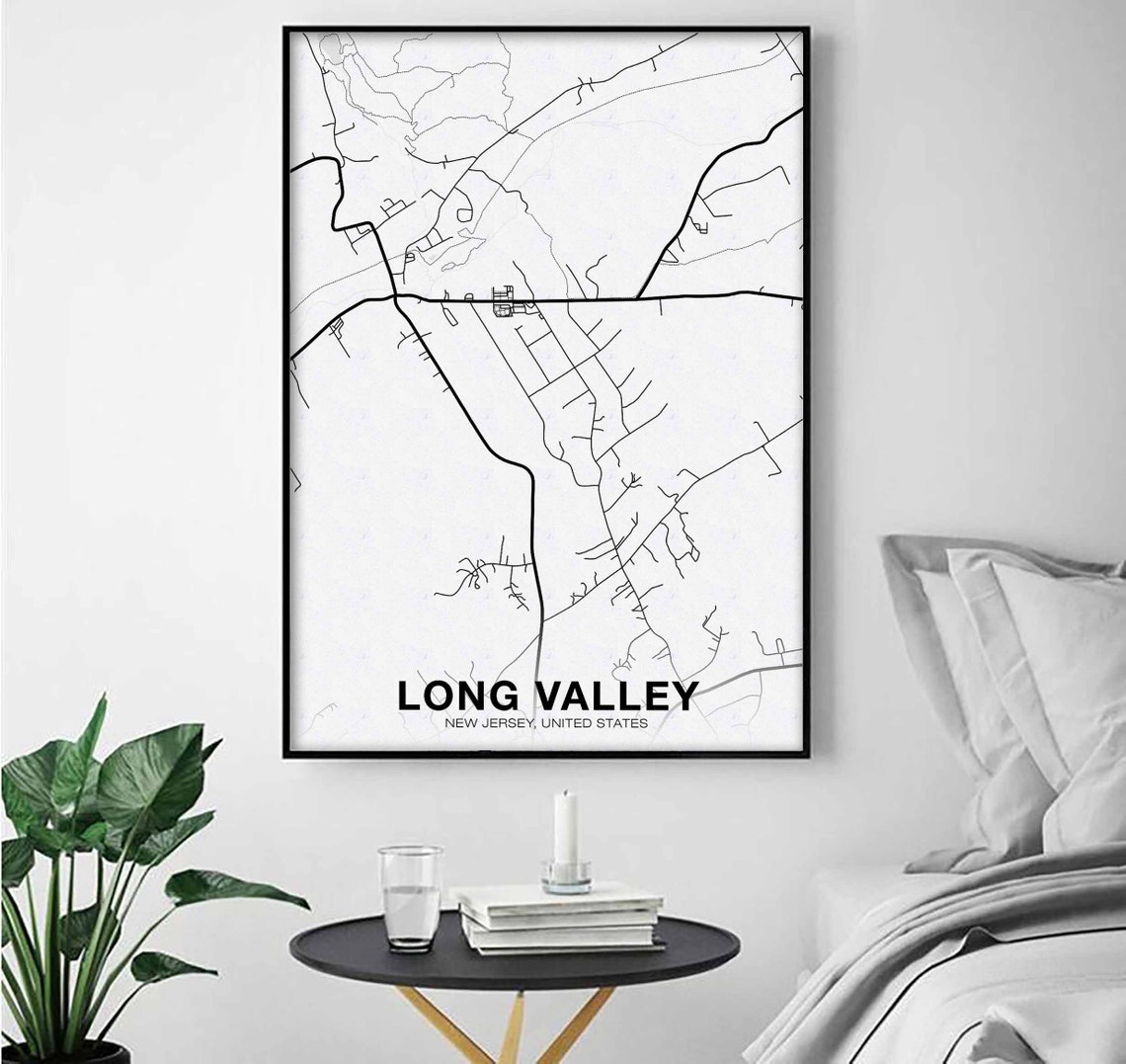LONG VALLEY New Jersey NJ usa map poster black white Hometown Etsy
