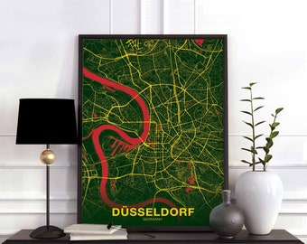 DUSSELDORF Germany poster color Hometown City Print Modern Home Decor Office Decoration Wall Art Dorm Bedroom Gift