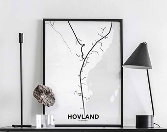 HOVLAND Norway map poster black white Hometown City Print Modern Home Decor Office Decoration Wall Art Dorm Bedroom Gift