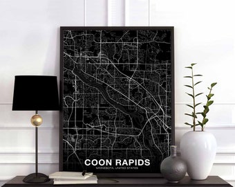 COON RAPIDS Minnesota MN usa map poster black white Hometown City Print Modern Home Decor Office Decoration Wall Art Dorm Bedroom Gift