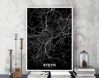 STEYR Austria map poster black white Hometown City Print Modern Home Decor Office Decoration Wall Art Dorm Bedroom Gift