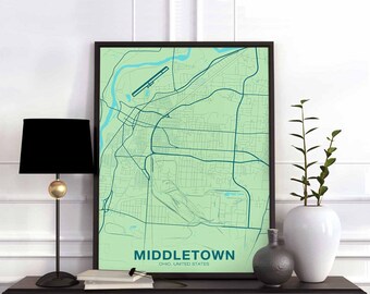 MIDDLETOWN Ohio OH USA poster color Hometown City Print Modern Home Decor Office Decoration Wall Art Dorm Bedroom Gift
