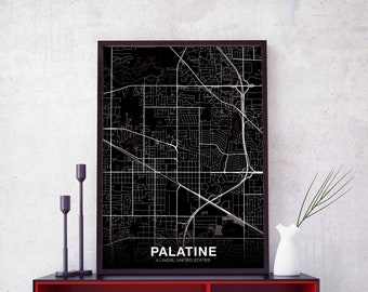 PALATINE Illinois IL USA map poster black white Hometown City Print Modern Home Decor Office Decoration Wall Art Dorm Bedroom Gift