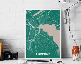 LUCERNE Switzerland Schweiz Suisse map poster color Hometown City Print Modern Home Decor Office Decoration Wall Art Dorm Bedroom Gift