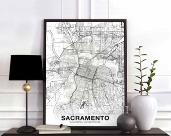 SACRAMENTO California US map poster black white Hometown City Print Modern Home Decor Office Decoration Wall Art Dorm Bedroom Gift