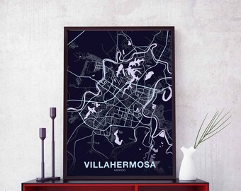 VILLAHERMOSA Mexico map poster color Hometown City Print Modern Home Decor Office Decoration Wall Art Dorm Bedroom Gift art
